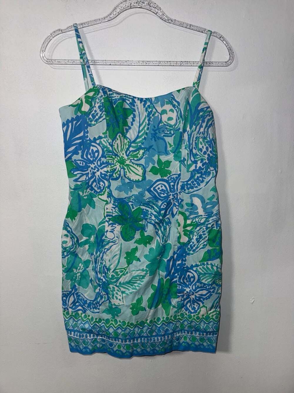 Lilly Pulitzer Blue and Green Floral Pattern Sleeveless Mini Dress Size 4